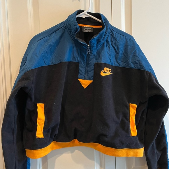 Nike Cropped Colorblock Fleece Quarter Zip Womens Large - Picture 1 of 4